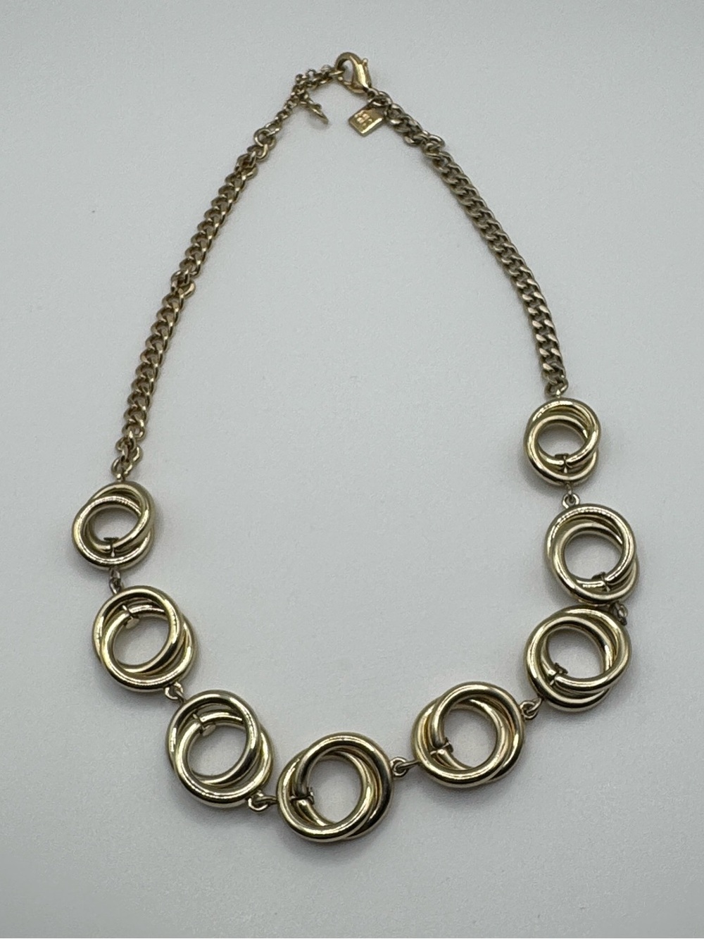 Banana Republic Silver Tone Interlocking Ring Statement Necklace